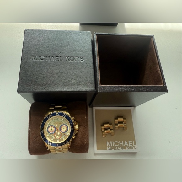 Michael Kors Accessories - Michael Kors Gold and Navy Chronograph Watch